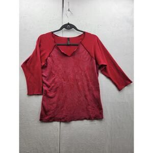 Ivory Brand Women's Red on Red Floral Print T Shirt, Sz L